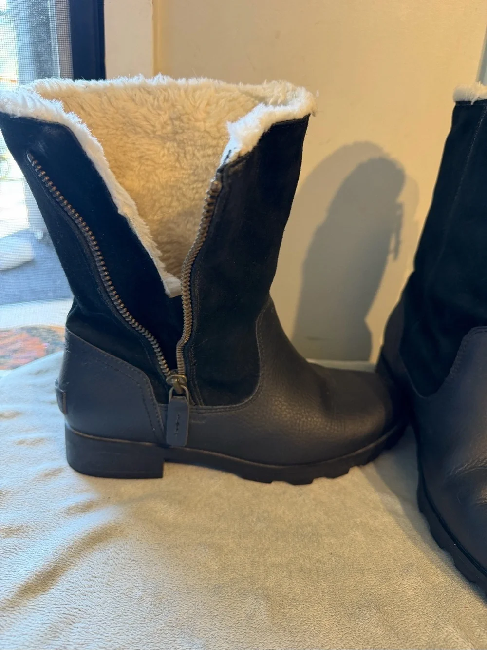 Women's Sorrel Emilie Black Mid-Calf Leather & Suede Zip Boots - Picture 12 of 14
